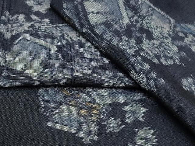 平和屋着物▽上質な紬 単衣 風景文 正絹 逸品 未使用 CAAV3709dy