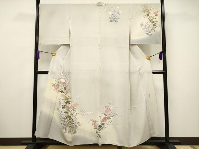 平和屋着物▽訪問着 単衣 友禅 作家物 草花文 暈し染め 正絹 逸品 CAAV3712dy