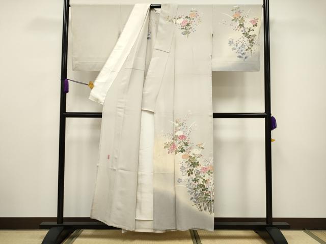 平和屋着物▽訪問着 単衣 友禅 作家物 草花文 暈し染め 正絹 逸品 CAAV3712dy