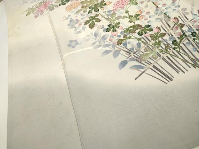平和屋着物▽訪問着 単衣 友禅 作家物 草花文 暈し染め 正絹 逸品 CAAV3712dy