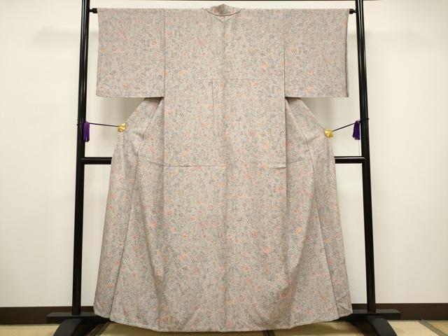 平和屋着物▽上質な小紋 単衣 更紗花文 正絹 逸品 CAAV3714dy