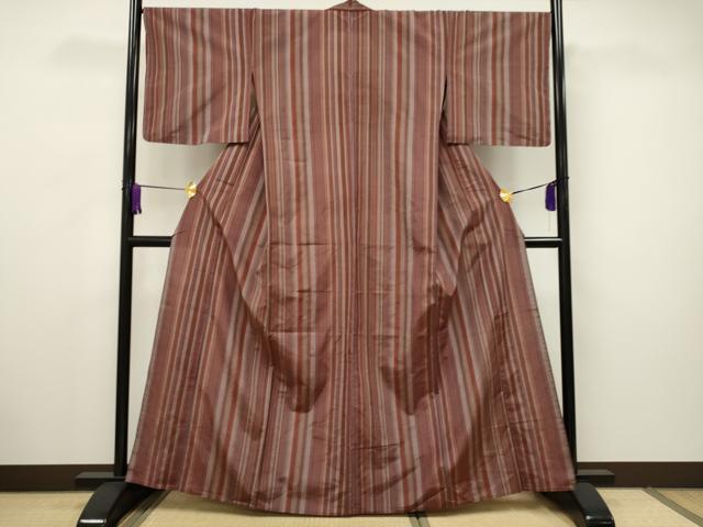 平和屋着物▽上質な紬 単衣 縞 正絹 逸品 CAAV3722dy
