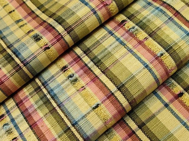 平和屋着物▽上質な紬 単衣 格子柄 正絹 逸品 CAAV3730dy
