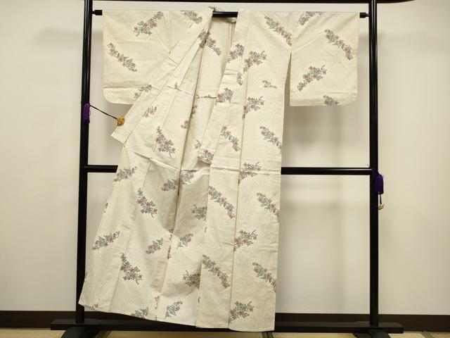 平和屋着物▽上質な紬 単衣 草花文 正絹 逸品 CAAV3736dy
