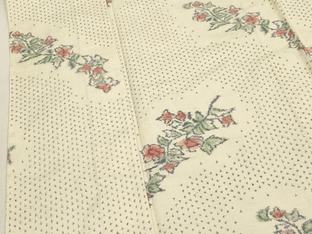 平和屋着物▽上質な紬 単衣 草花文 正絹 逸品 CAAV3736dy