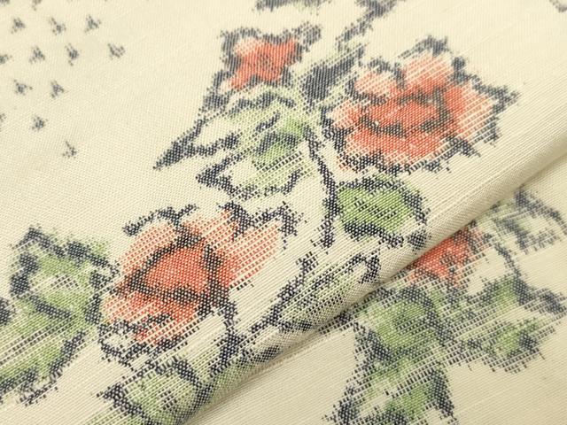 平和屋着物▽上質な紬 単衣 草花文 正絹 逸品 CAAV3736dy