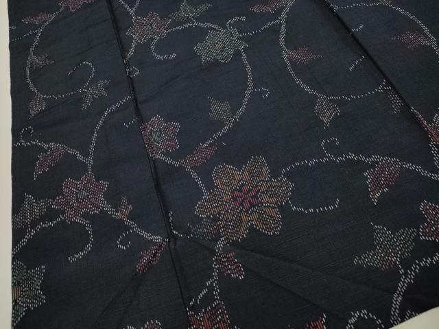 平和屋着物▽上質な紬 単衣 花唐草文 正絹 逸品 CAAV3738dy