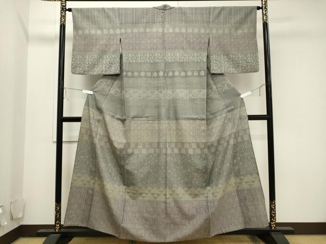 平和屋着物▽訪問着 単衣 紬地 横段草花文 正絹 逸品 CAAV3760dy