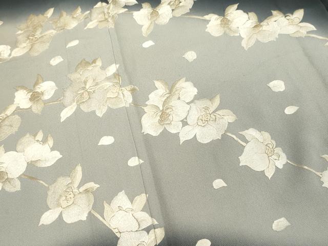 平和屋着物▽訪問着 単衣 総刺繍 枝花文 暈し染め 黒地 ますいわ屋扱い 正絹 逸品 CAAV3762dy