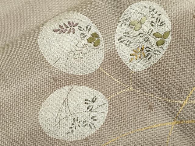 平和屋着物▽訪問着 単衣 紬地 刺繍 草花丸文 金彩 正絹 逸品 CAAV3763dy