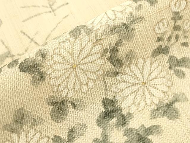 平和屋着物▽訪問着 単衣 生紬 手描き 草花文 正絹 逸品 CAAV3764dy