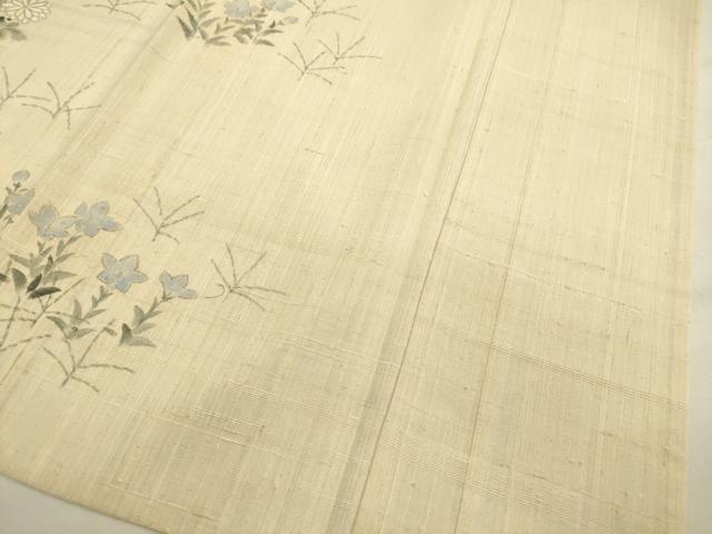 平和屋着物▽訪問着 単衣 生紬 手描き 草花文 正絹 逸品 CAAV3764dy