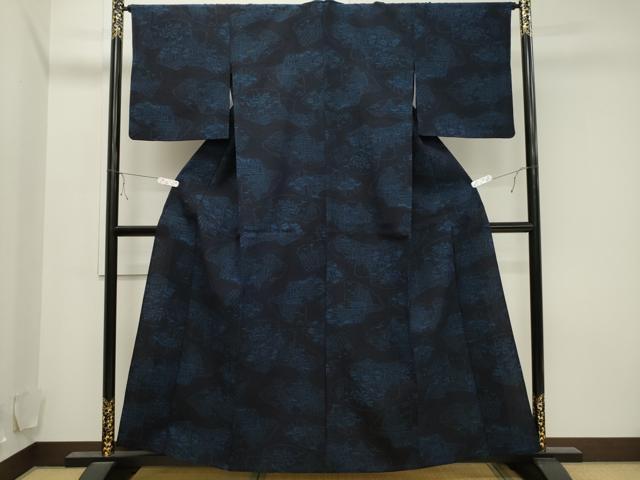 平和屋着物▽上質な紬 単衣 地紙風景文 正絹 逸品 CAAV3771dy