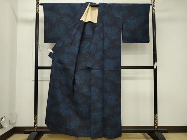 平和屋着物▽上質な紬 単衣 地紙風景文 正絹 逸品 CAAV3771dy