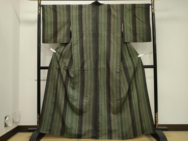 平和屋着物▽上質な紬 単衣 麻の葉間道 正絹 逸品 CAAV3778dy