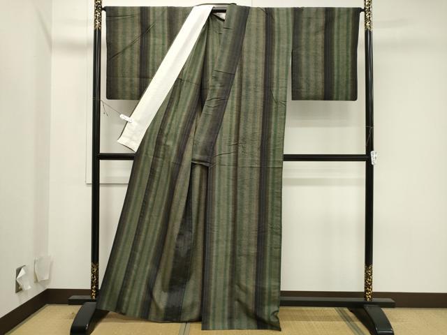 平和屋着物▽上質な紬 単衣 麻の葉間道 正絹 逸品 CAAV3778dy