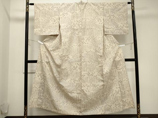 平和屋着物▽上質な紬 単衣 笹花文 正絹 逸品 CAAV3781dy