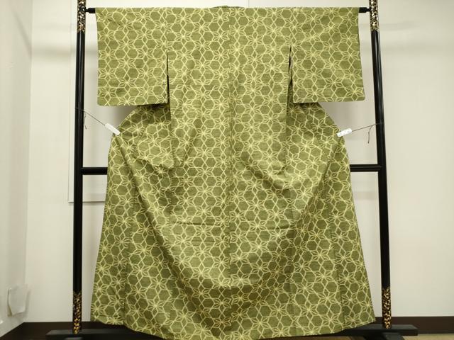 平和屋着物▽上質な紬 単衣 麻の葉文様 正絹 逸品 CAAV3782dy
