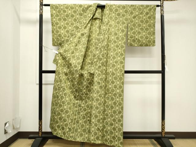 平和屋着物▽上質な紬 単衣 麻の葉文様 正絹 逸品 CAAV3782dy