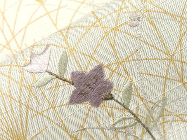平和屋着物▽訪問着 単衣 紬地 刺繍 草花文 金銀彩 正絹 逸品 CAAV3792dy