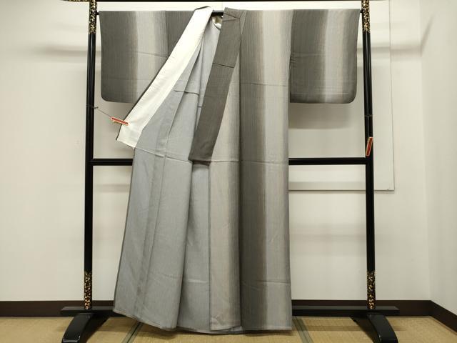 平和屋着物▽上質なお召 単衣 縞 正絹 逸品 CAAV3794dy
