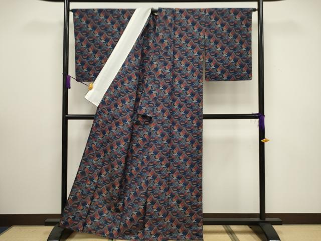 平和屋着物▽上質な紬 単衣 青海波花文 正絹 逸品 CAAV3881dy