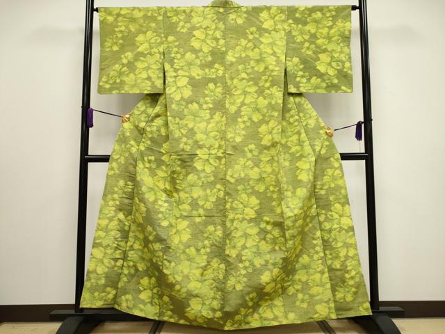 平和屋着物▽上質な紬 単衣 舞花文 正絹 逸品 CAAV3884dy