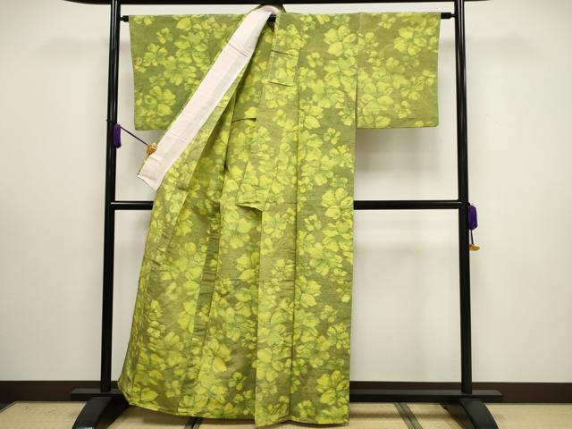 平和屋着物▽上質な紬 単衣 舞花文 正絹 逸品 CAAV3884dy