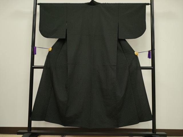 平和屋着物▽本塩沢 単衣 十字絣 黒地 正絹 逸品 CAAV3885dy