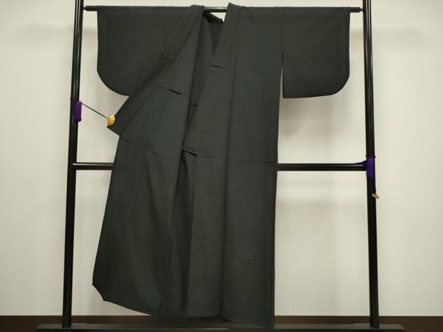 平和屋着物▽本塩沢 単衣 十字絣 黒地 正絹 逸品 CAAV3885dy