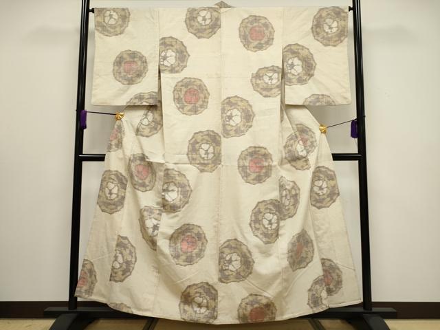 平和屋着物▽上質な紬 単衣 吉祥丸文 正絹 逸品 CAAV3893dy
