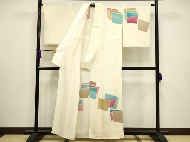 平和屋着物▽訪問着 単衣 色紙重ね文 正絹 逸品 未使用 CAAV3895dy