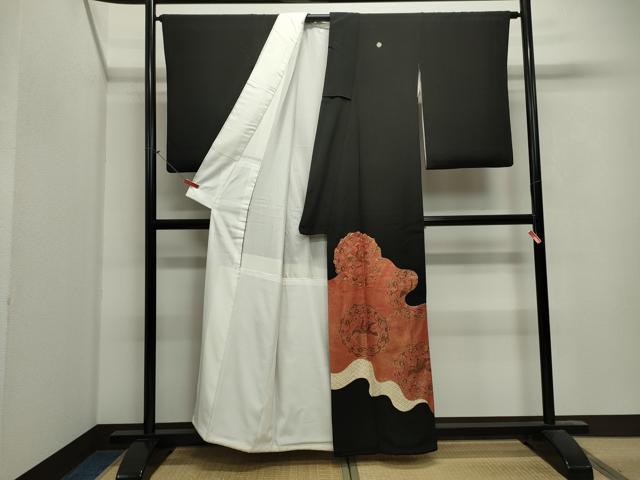 平和屋着物■豪華黒留袖 駒刺繍 道長花鳥文 正絹 逸品 CAAV4283in