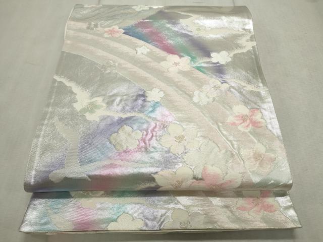 平和屋着物◎六通柄袋帯 飛鳥舞花文 銀糸 正絹 逸品 CAAV4305in