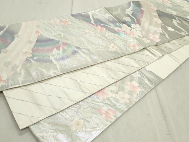 平和屋着物◎六通柄袋帯 飛鳥舞花文 銀糸 正絹 逸品 CAAV4305in