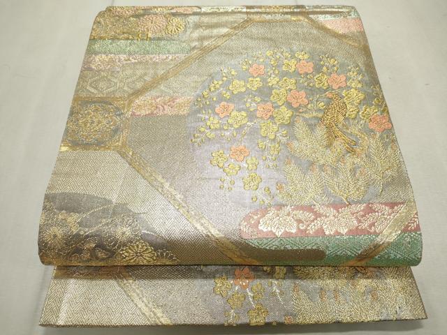 平和屋着物◎六通柄袋帯 唐織 天井花鳥文 金銀糸 正絹 逸品 CAAV4306in
