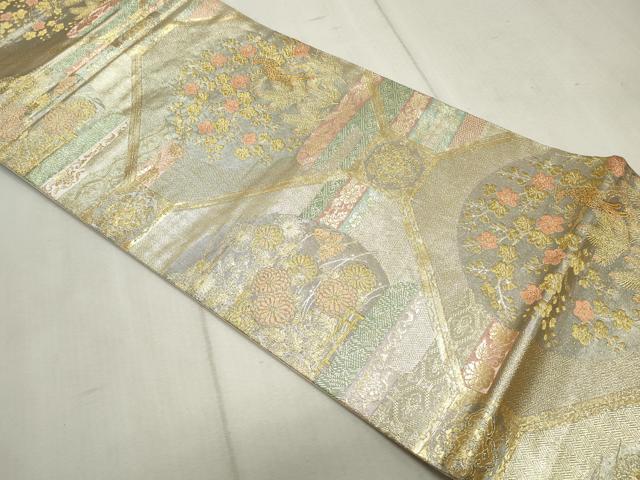 平和屋着物◎六通柄袋帯 唐織 天井花鳥文 金銀糸 正絹 逸品 CAAV4306in