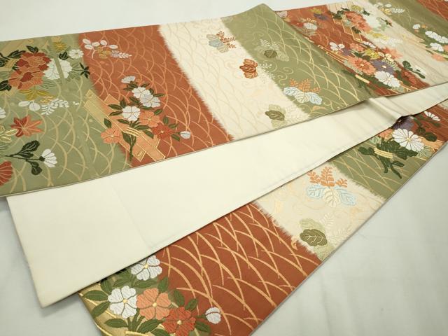 平和屋着物◎六通柄袋帯 唐織 能衣小花文 金糸 正絹 逸品 CAAV4390in