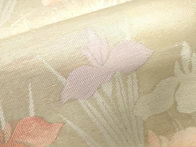 平和屋着物*夏物 六通柄袋帯 流水草花文 銀糸 正絹 逸品 CAAV5082eg