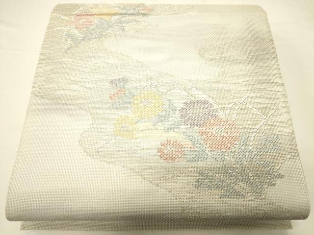 平和屋着物*夏物 六通柄袋帯 流水草花文 金銀糸 正絹 逸品 CAAV5135eg