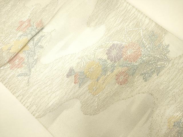 平和屋着物*夏物 六通柄袋帯 流水草花文 金銀糸 正絹 逸品 CAAV5135eg