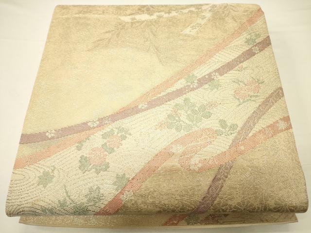 平和屋着物*夏物 六通柄袋帯 流水草花文 金糸 正絹 逸品 CAAV5146eg