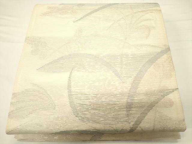平和屋着物*夏物 六通柄袋帯 草花文 銀糸 正絹 逸品 CAAV5163eg