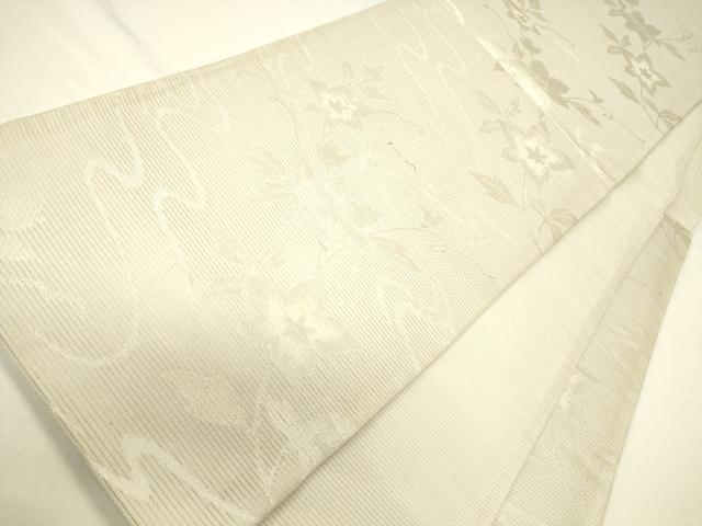 平和屋着物*夏物 六通柄袋帯 流水草花文 銀糸 ラメ糸 正絹 逸品 CAAV5182eg