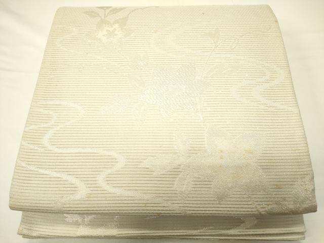 平和屋着物*夏物 六通柄袋帯 流水草花文 銀糸 ラメ糸 正絹 逸品 CAAV5182eg
