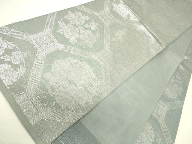 平和屋着物*夏物 六通柄袋帯 格天井花丸文 銀糸 正絹 逸品 CAAV5184eg