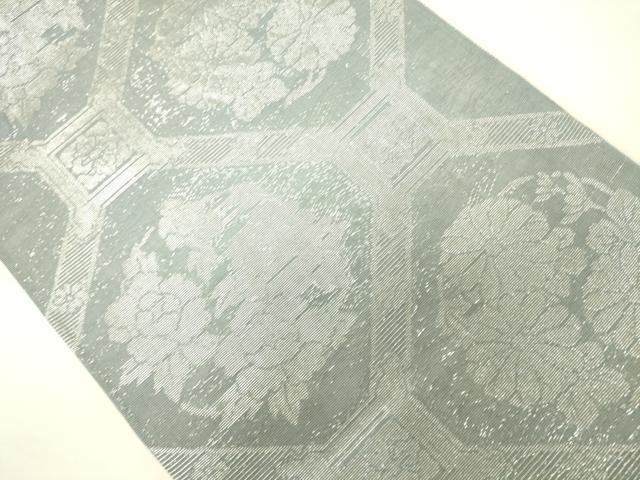 平和屋着物*夏物 六通柄袋帯 格天井花丸文 銀糸 正絹 逸品 CAAV5184eg