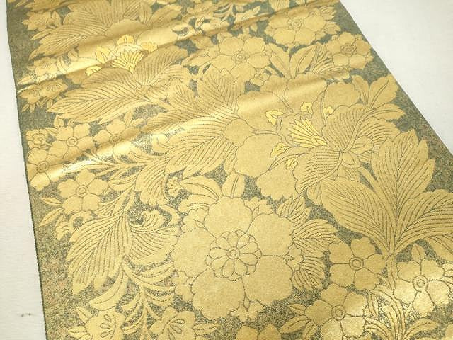 平和屋着物●西陣 長嶋成織物 六通柄袋帯 洋花の調 瀞金錦 本金箔 正絹 逸品 CAAV5203yk