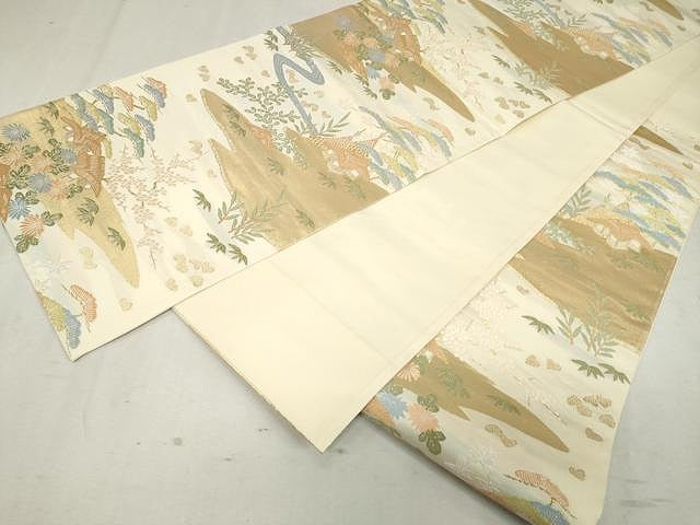 平和屋着物●上野家謹製 六通柄袋帯 唐織 流水風景花文 金糸 正絹 逸品 未使用 CAAV5217yk