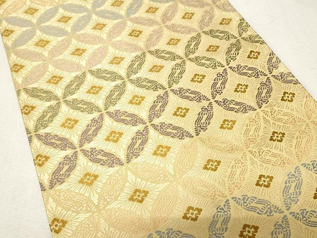 平和屋着物●六通柄袋帯 唐織 七宝花文 金糸 正絹 逸品 CAAV5227yk